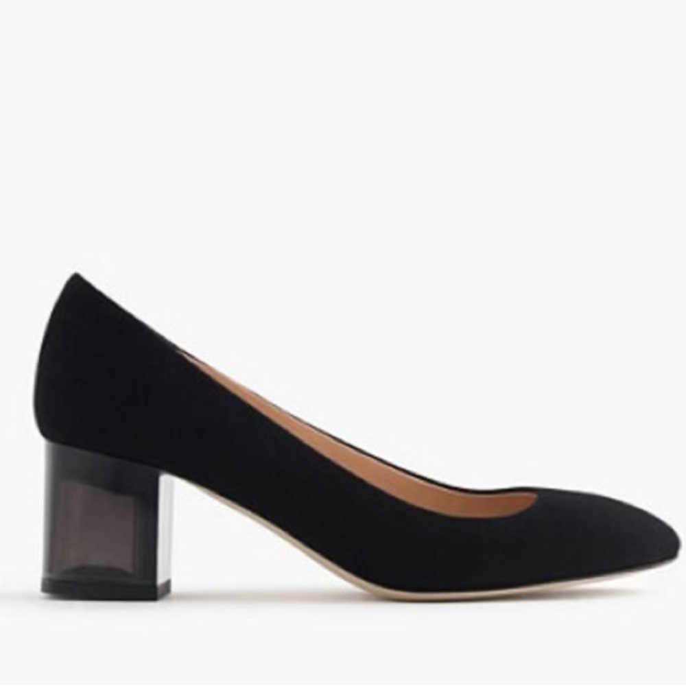 J.Crew Lucite Heels In Black Suede | Size 8 | Made in Italy